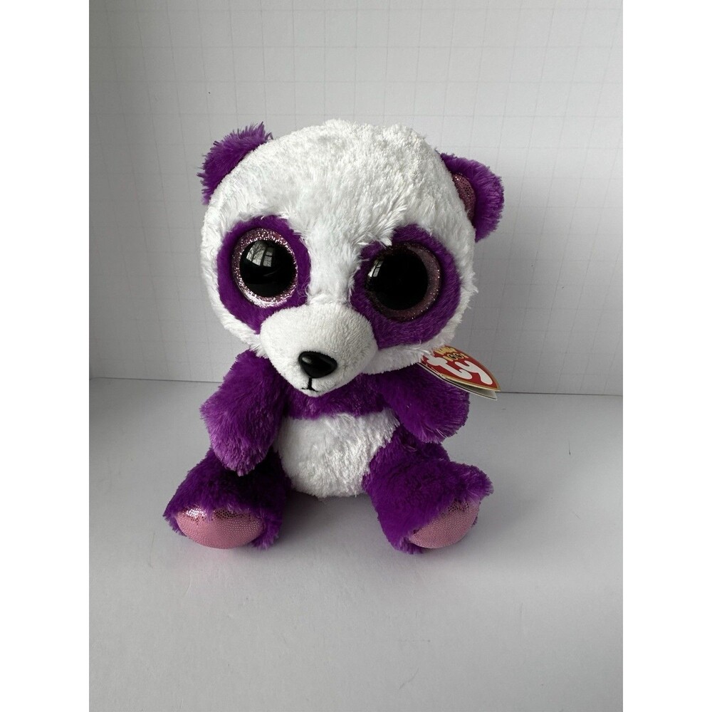 Ty New Beanie Boos Boom Boom the Purple & White Panda Bear 6" MWMTs Glitter Eyes